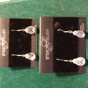 2 Pairs of Sterling Silver CZ drop earrings NEW